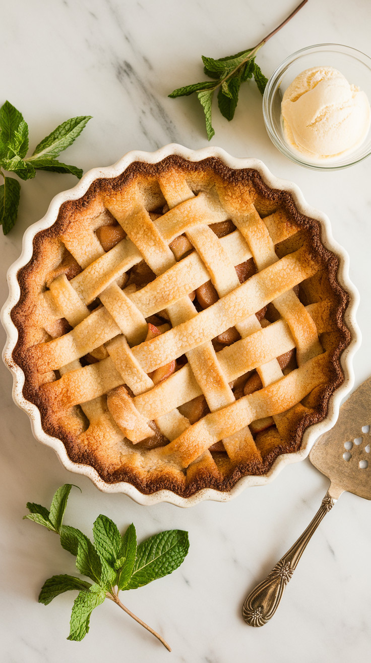 Freshly baked sourdough apple pie in its pie dish