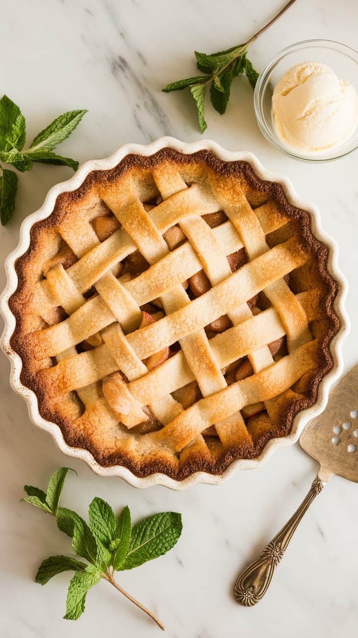 Top view of a freshly baked sourdough apple pie