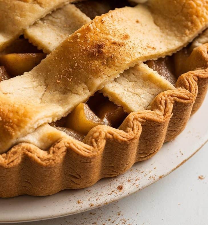 Close-up of a freshly baked, delectable sourdough apple pie