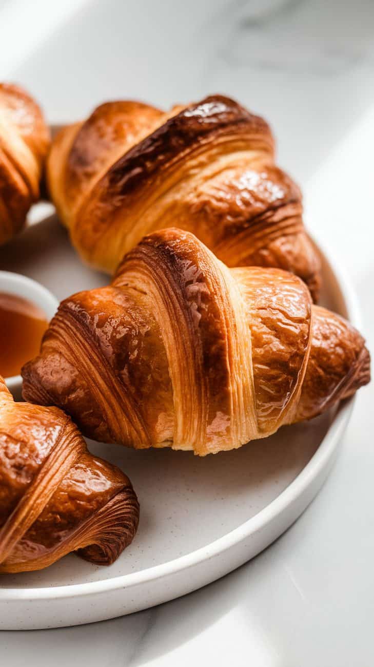 Freshly baked sourdough croissants served on a ceramic plate